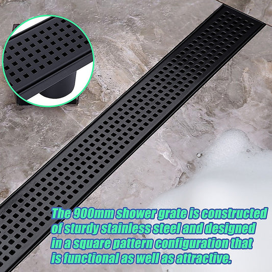 900Mm Black Grate Shower Drain Square Pattern