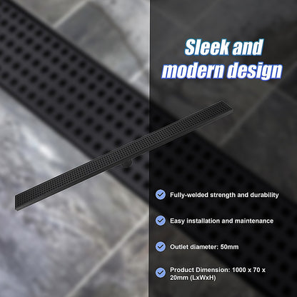 1000Mm Black Grate Shower Drain Square Pattern