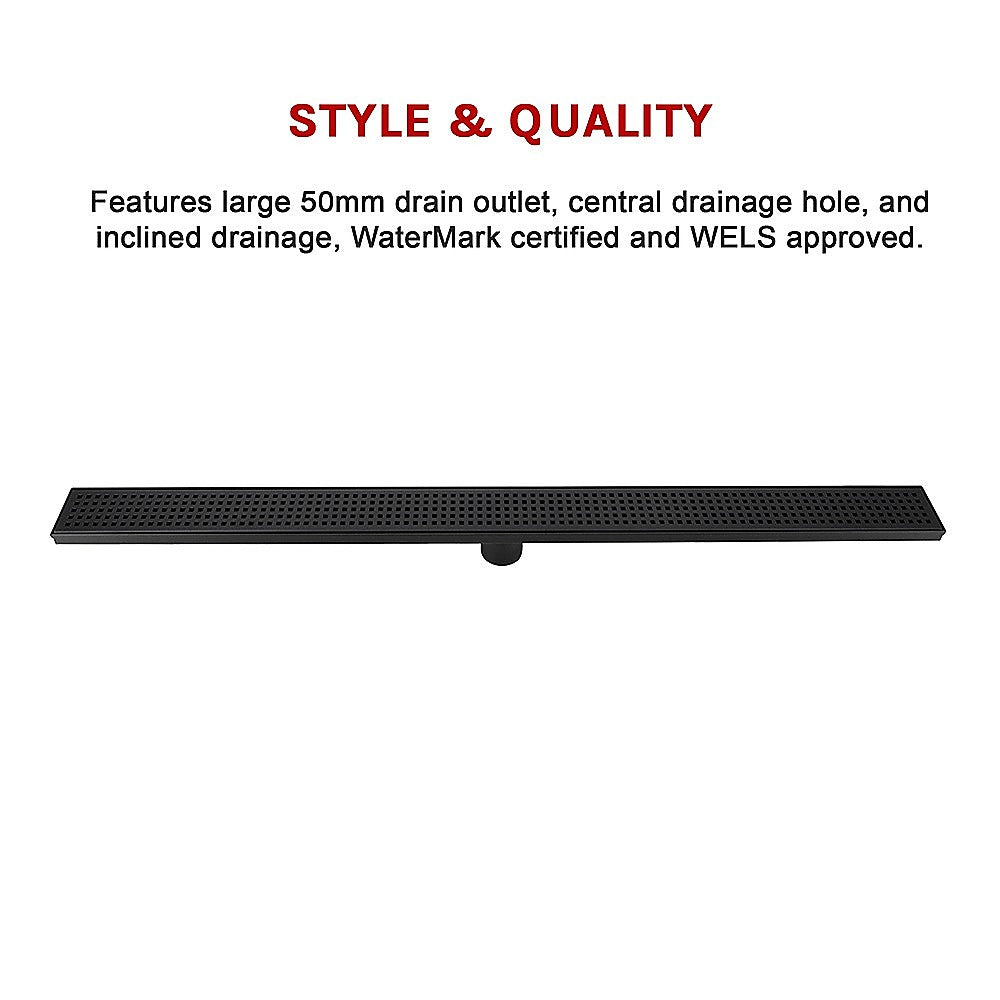 1000Mm Black Grate Shower Drain Square Pattern