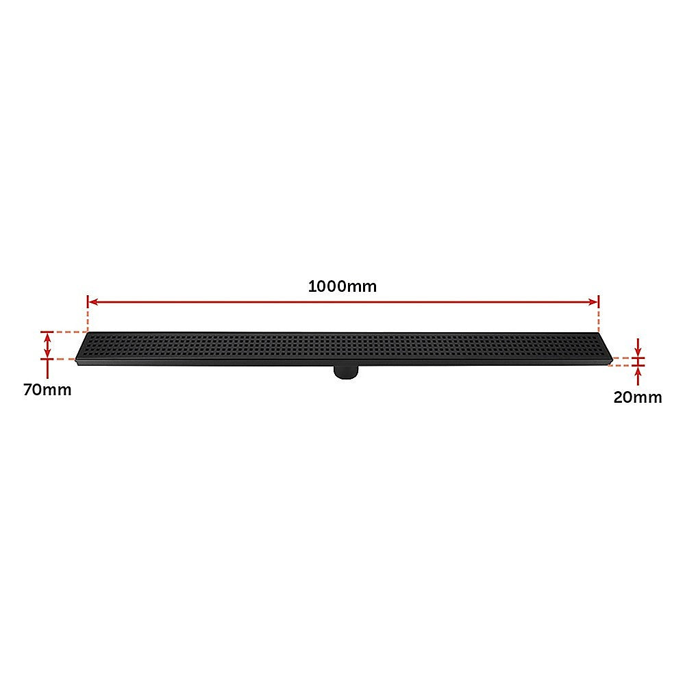 1000Mm Black Grate Shower Drain Square Pattern
