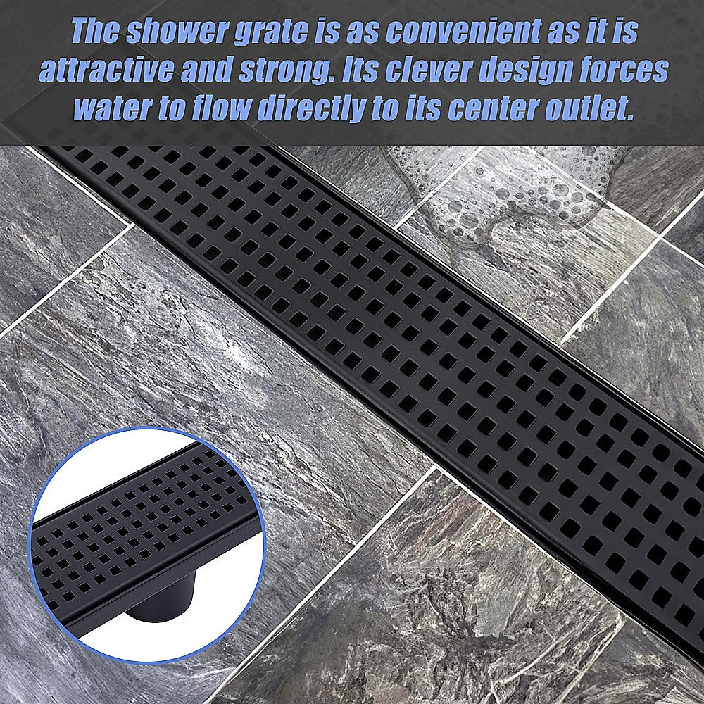 1000Mm Black Grate Shower Drain Square Pattern