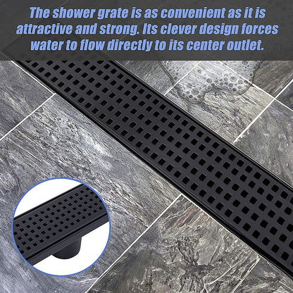 1000Mm Black Grate Shower Drain Square Pattern