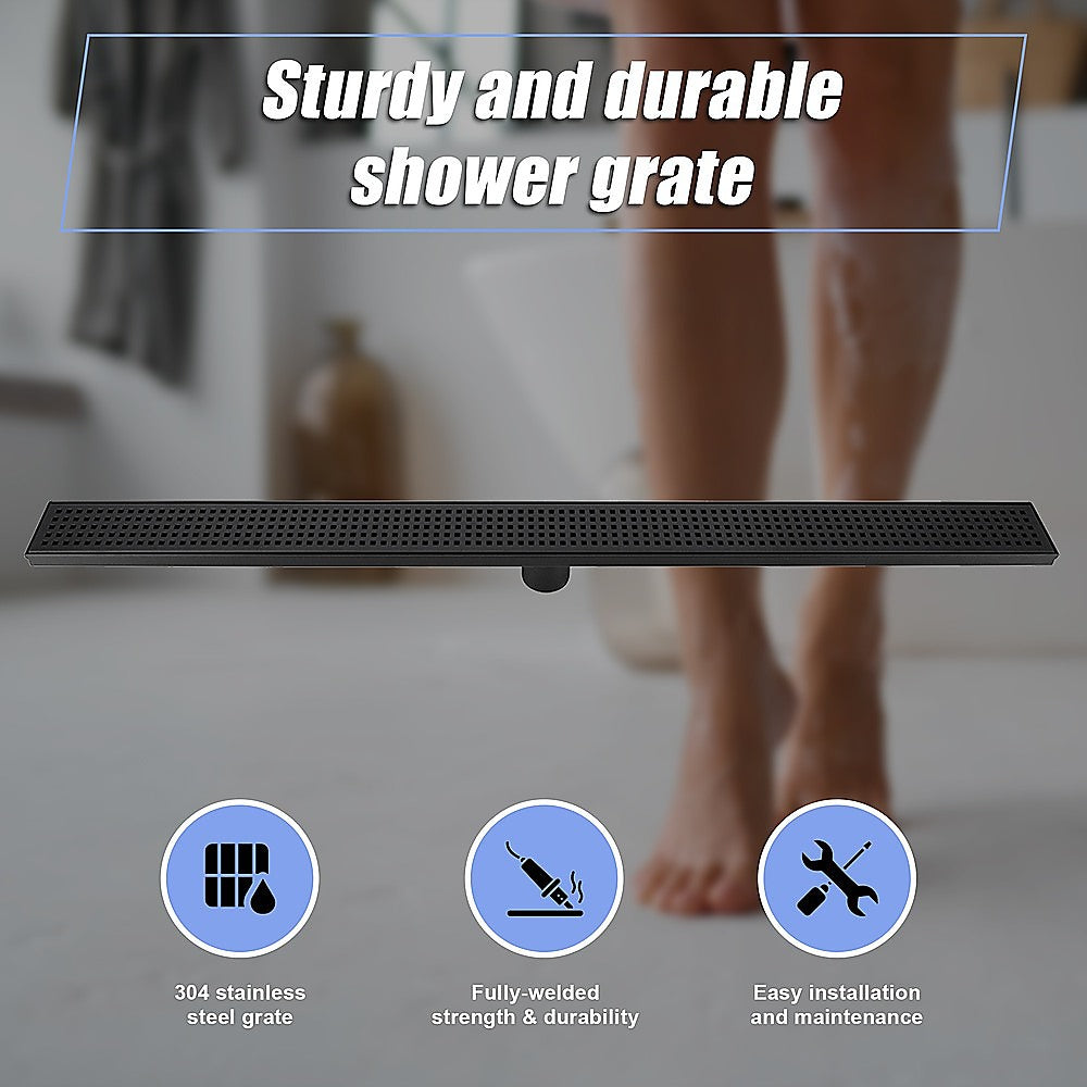 1000Mm Black Grate Shower Drain Square Pattern