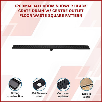 1200Mm Black Grate Shower Drain Square Pattern