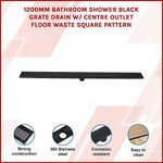 1200Mm Black Grate Shower Drain Square Pattern
