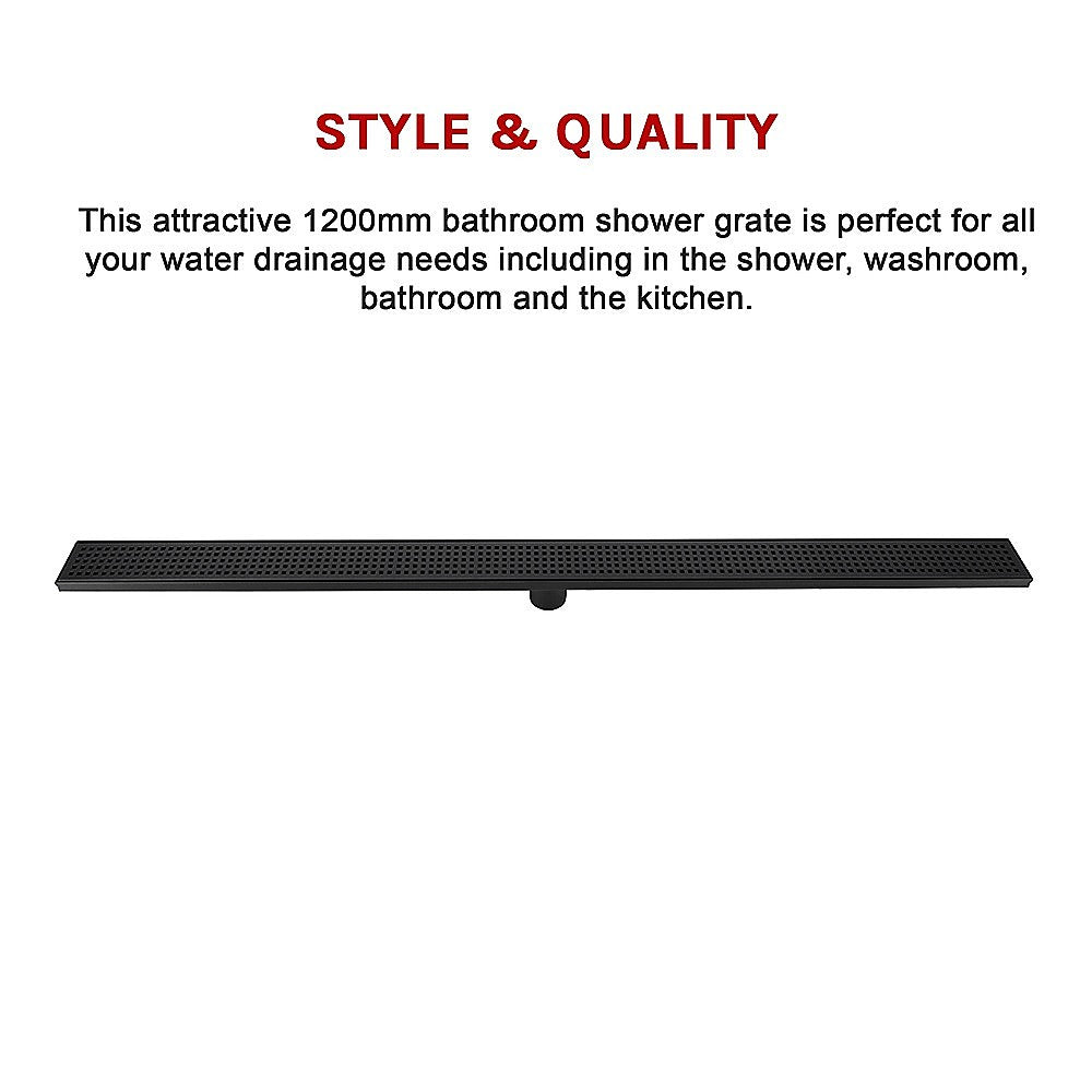 1200Mm Black Grate Shower Drain Square Pattern