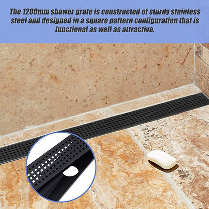 1200Mm Black Grate Shower Drain Square Pattern