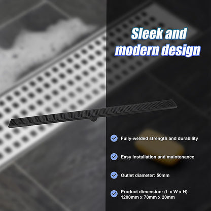 1200Mm Black Grate Shower Drain Square Pattern