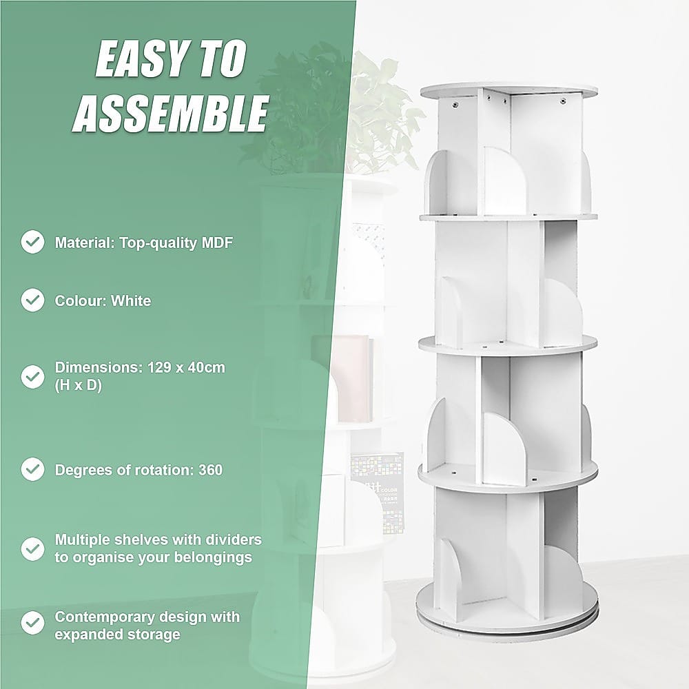 Rotating Bookcase Shelf Unit 129x40cm