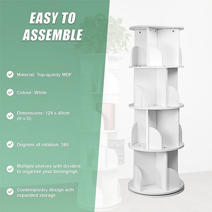 Rotating Bookcase Shelf Unit 129x40cm