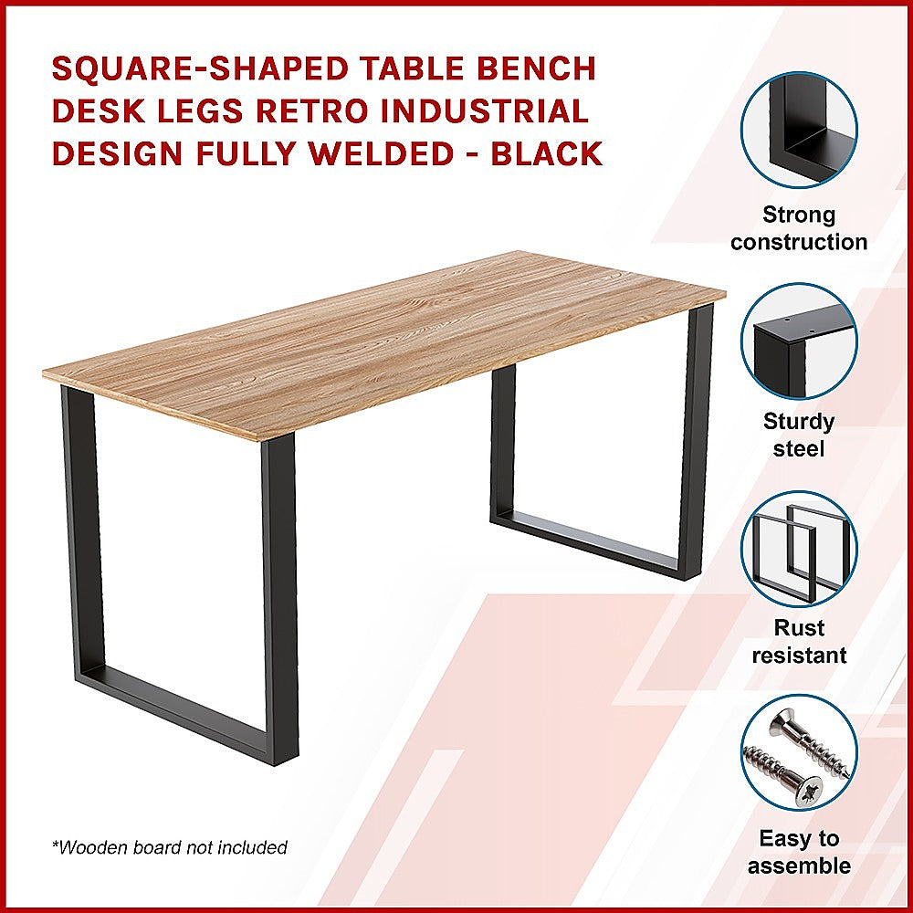 Black Square Retro Industrial Desk Bench