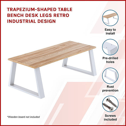 Retro Industrial Trapezium Table Bench - White