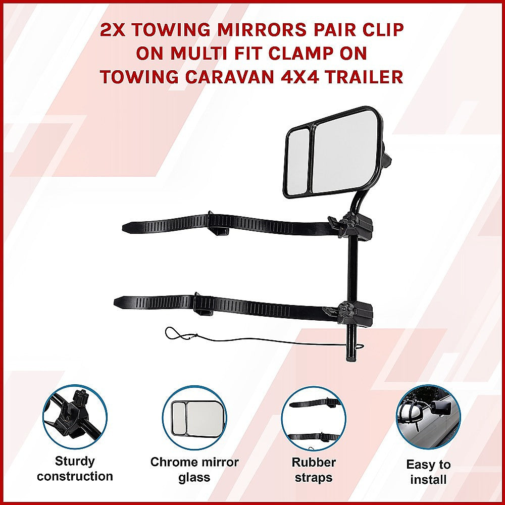 Multi Fit Clip-On Towing Mirrors (2X Pair, Caravan/Trailer)