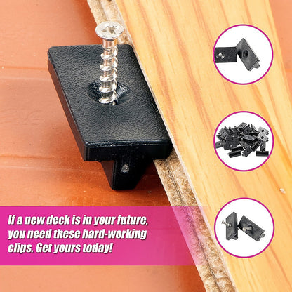 Composite Decking Hidden Fixing Fasteners (100 Plastic T Clips & Screws)