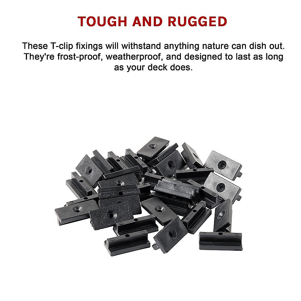Composite Decking Hidden Fixing Fasteners (100 Plastic T Clips & Screws)
