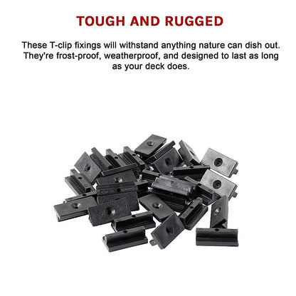 Composite Decking Hidden Fixing Fasteners (100 Plastic T Clips & Screws)