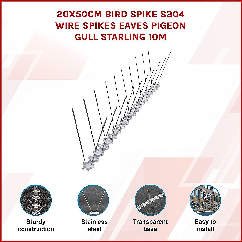 20X 50Cm Bird Spike S304 Wire Spikes Eaves Pigeon Gull Starling 10M