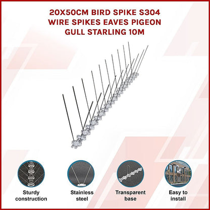 20X 50Cm Bird Spike S304 Wire Spikes Eaves Pigeon Gull Starling 10M
