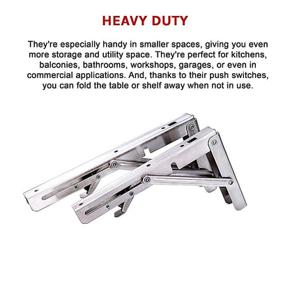 Heavy Duty Stainless Steel Folding Table Bracket (2X 20", 50Kg Load)