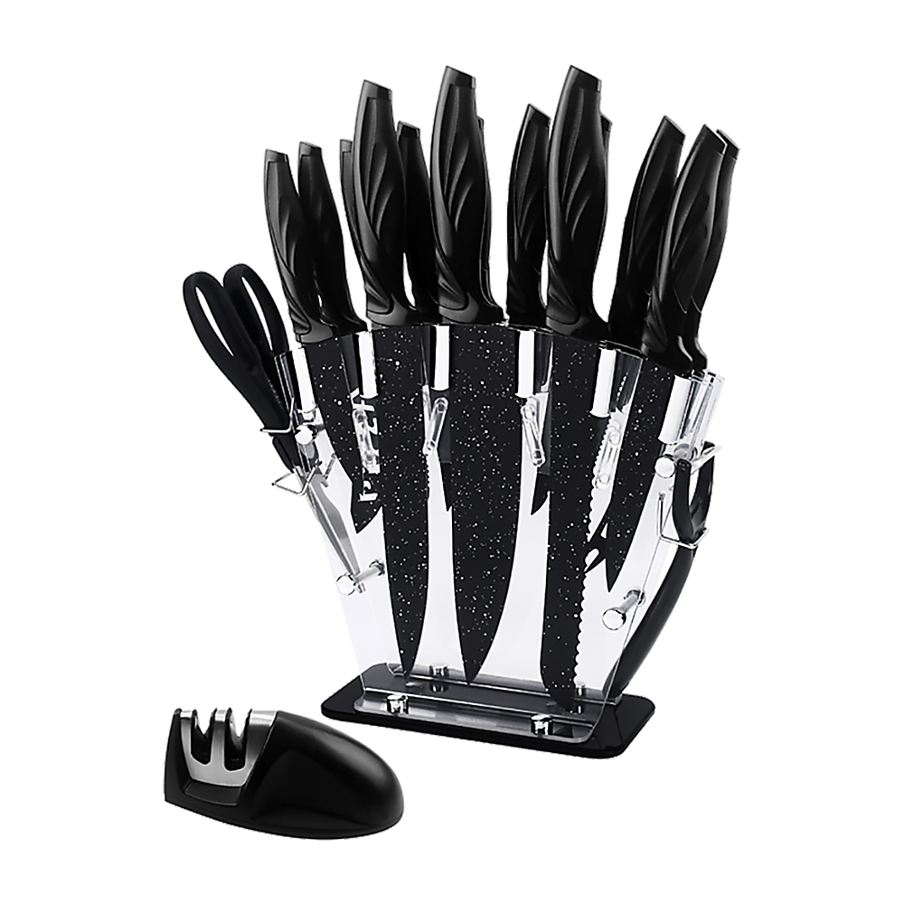 Kitchen 17 Pc Knife Set W/ Block & Sharpener Chef Bread Steak Knives