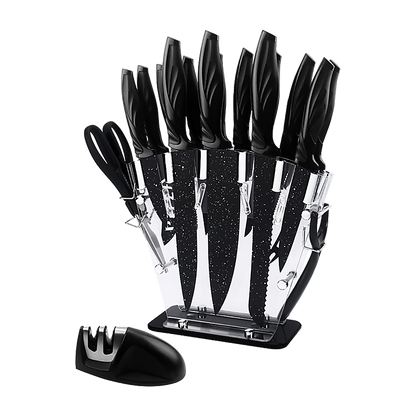 Kitchen 17 Pc Knife Set W/ Block & Sharpener Chef Bread Steak Knives