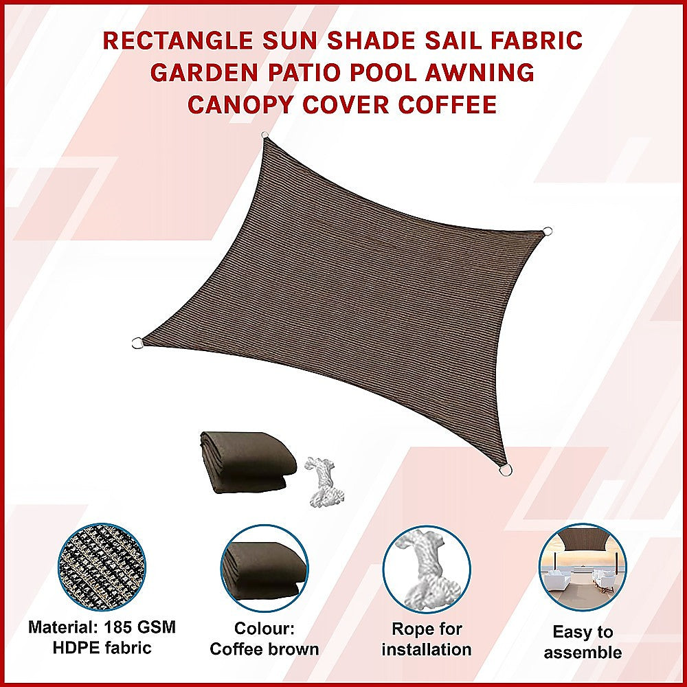 Rectangle Sun Shade Sail Canopy Cover Coffee
