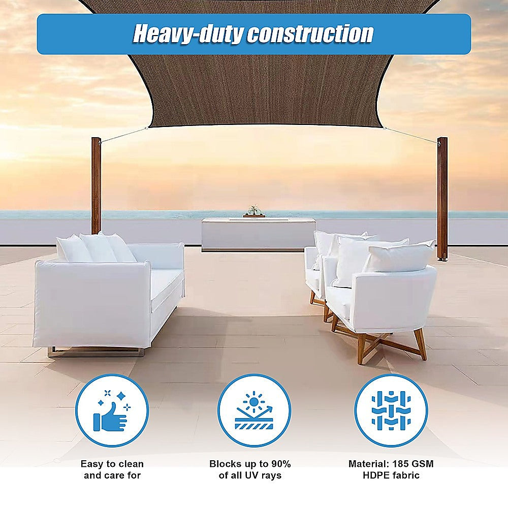 Rectangle Sun Shade Sail Canopy Cover Coffee