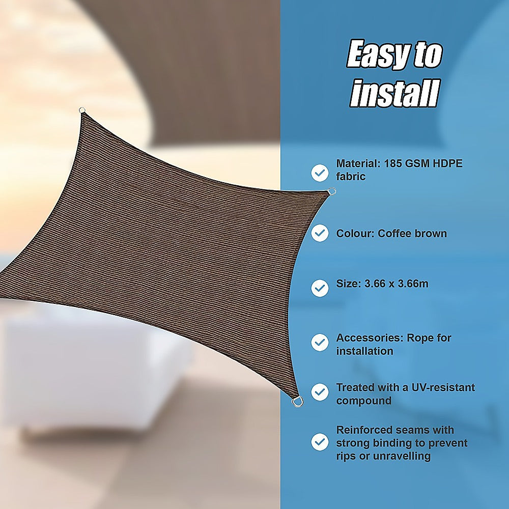 Rectangle Sun Shade Sail Canopy Cover Coffee