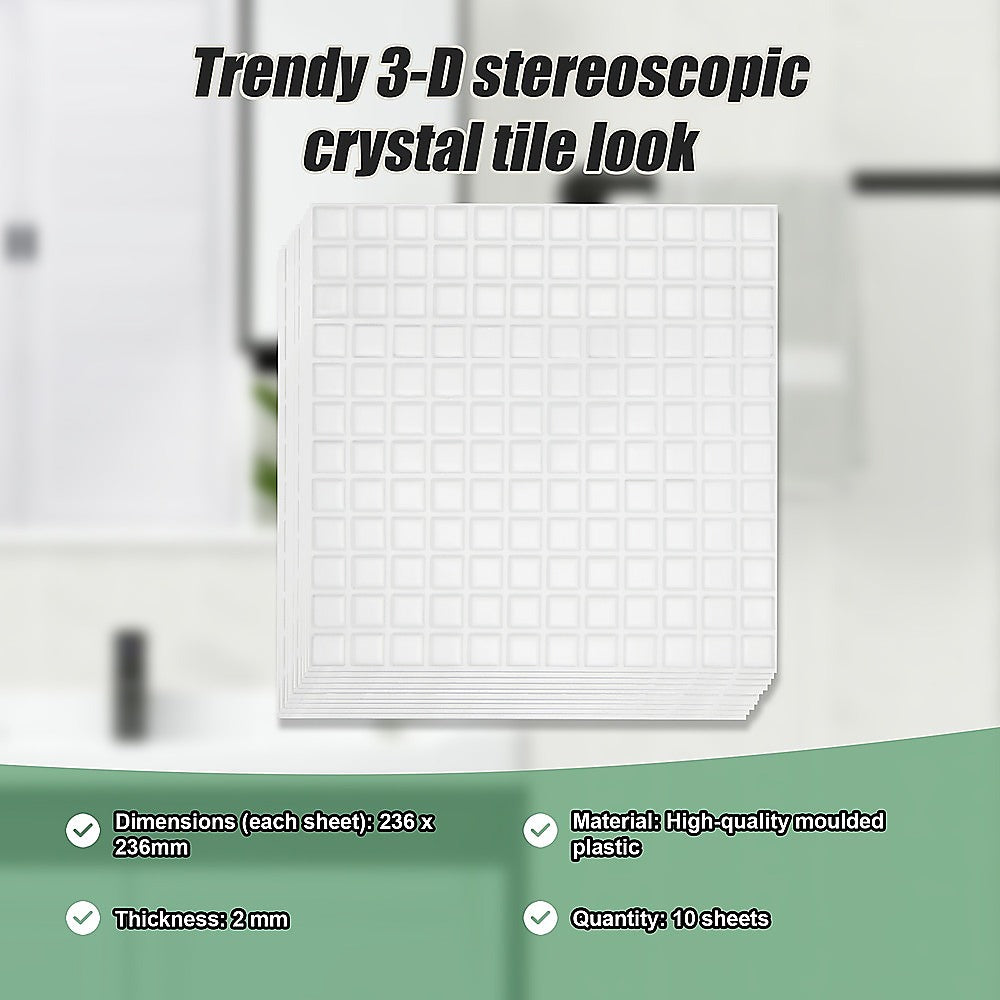Tiles 3D Peel And Stick Wall Tile Stereoscopic Crystal White 10 Sheets