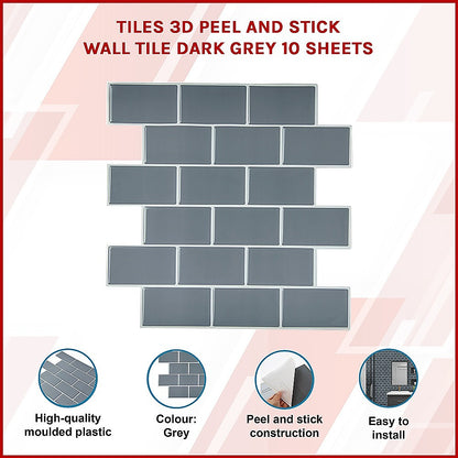 Tiles 3D Peel And Stick Wall Tile Dark Grey 10 Sheets