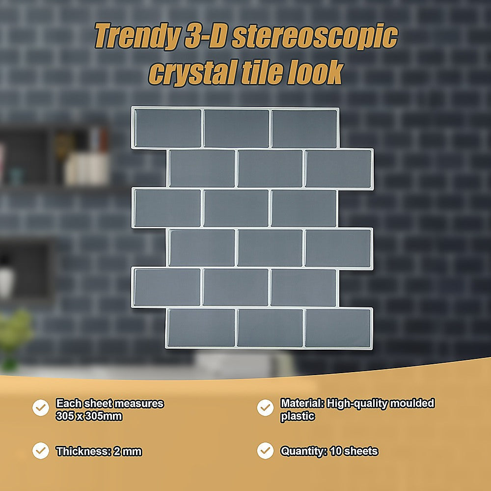 Tiles 3D Peel And Stick Wall Tile Dark Grey 10 Sheets