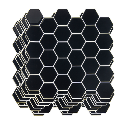 Tiles 3D Peel And Stick Wall Tile Hexagonal Mosaic Black 10 Sheets