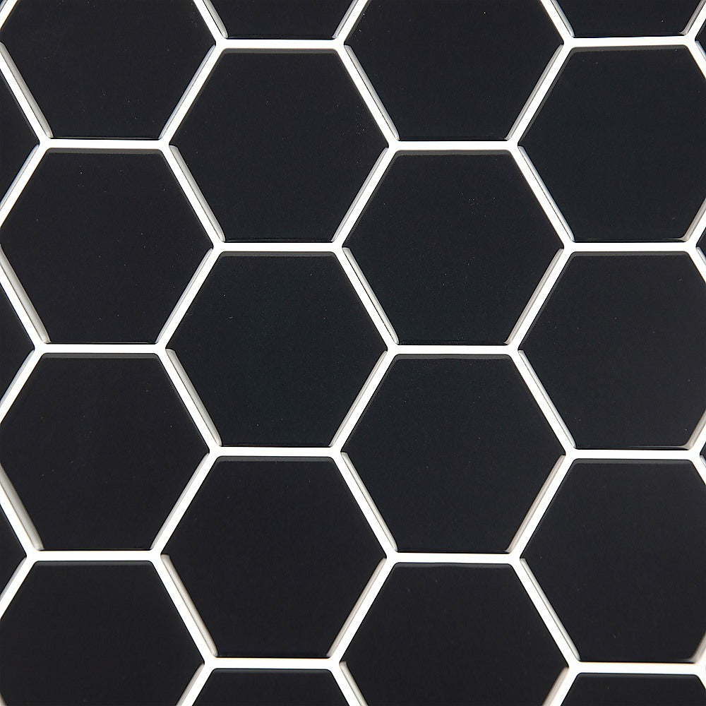Tiles 3D Peel And Stick Wall Tile Hexagonal Mosaic Black 10 Sheets