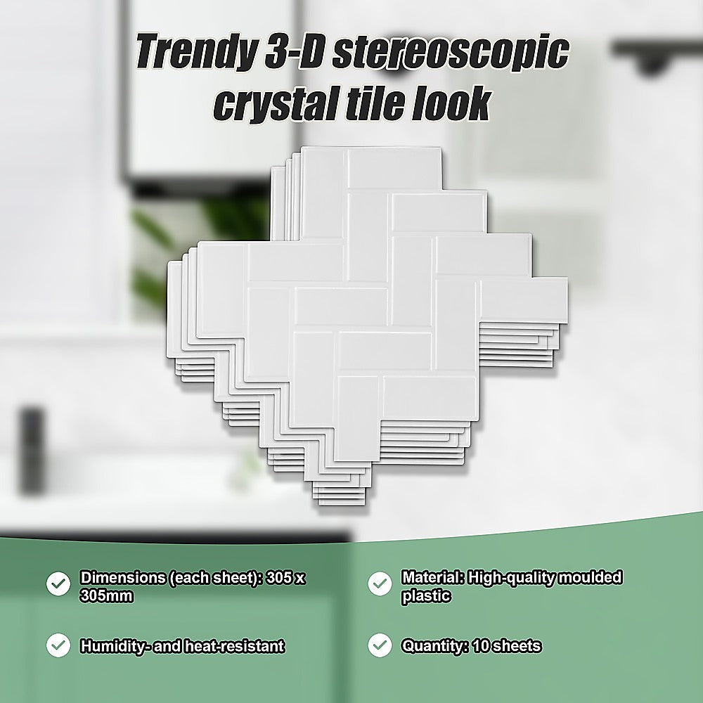 Tiles 3D Peel And Stick Wall Tile Herringbone White 10 Sheets