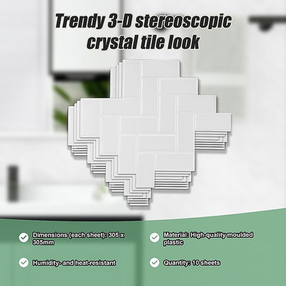 Tiles 3D Peel And Stick Wall Tile Herringbone White 10 Sheets