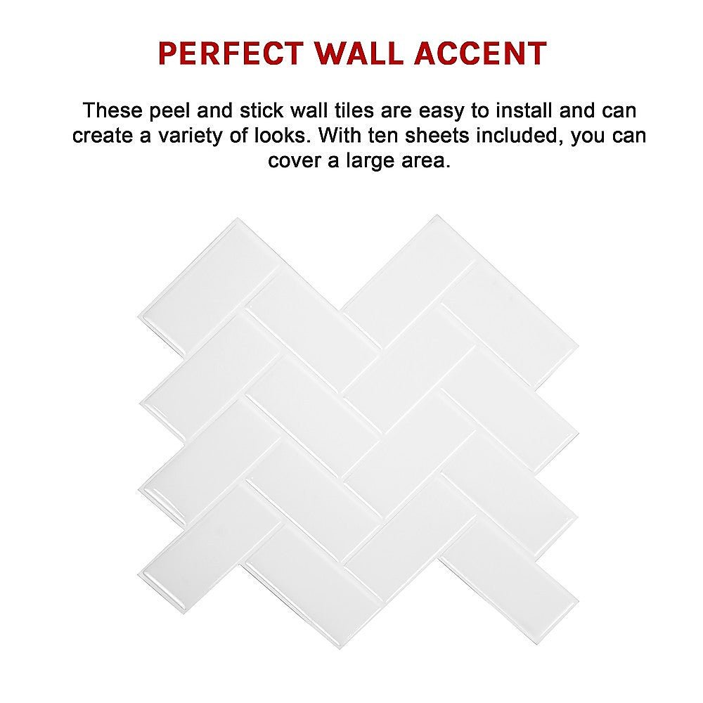 Tiles 3D Peel And Stick Wall Tile Herringbone White 10 Sheets