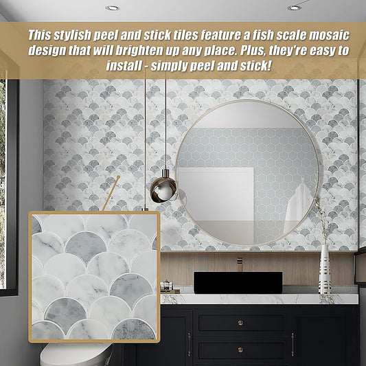 Tiles 3D Peel And Stick Wall Tile Fish Scale Mosaic 10 Sheets