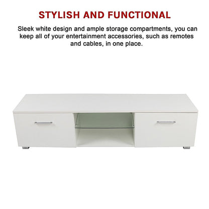 TV Cabinet Entertainment Unit Stand High Gloss Storage Shelf 140cm White