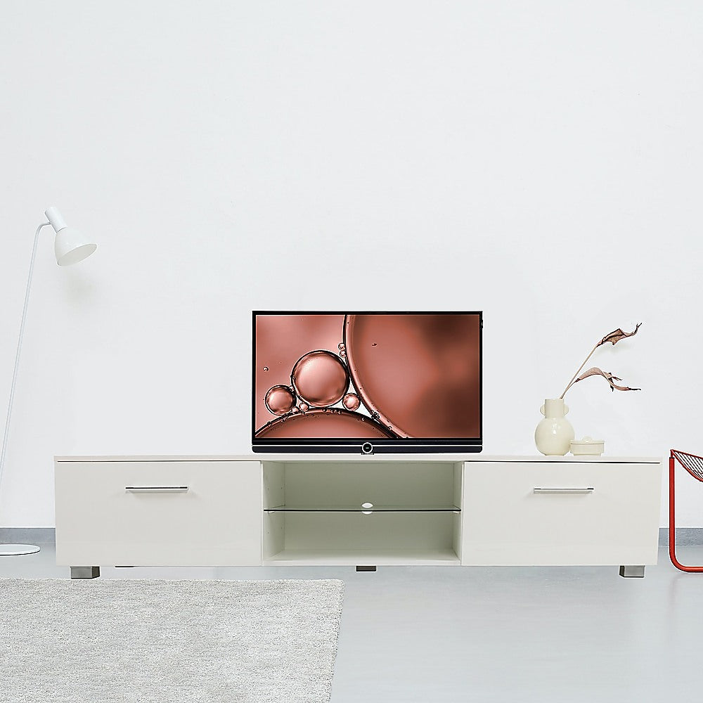 Tv Cabinet Entertainment Unit High Gloss 140Cm White Shelf