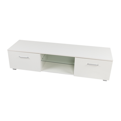 Tv Cabinet Entertainment Unit High Gloss 140Cm White Shelf