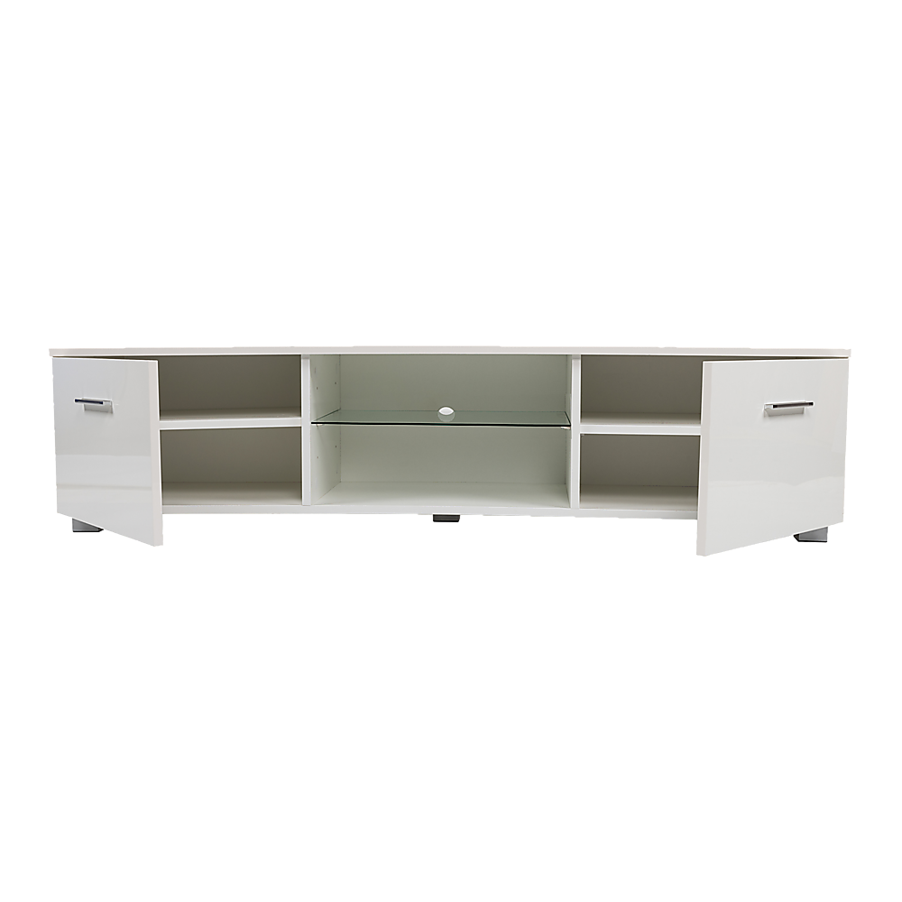 Tv Cabinet Entertainment Unit High Gloss 140Cm White Shelf