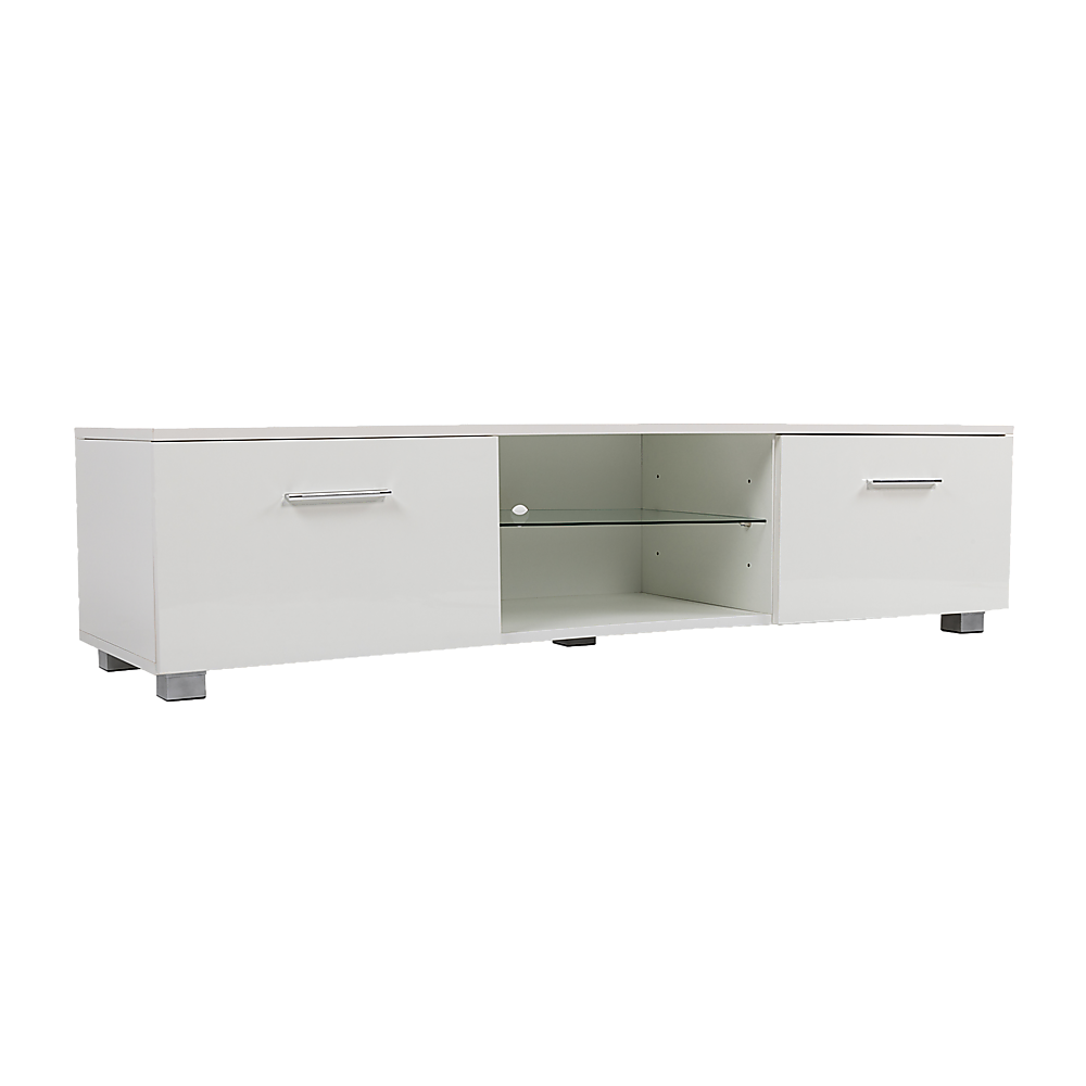 Tv Cabinet Entertainment Unit High Gloss 140Cm White Shelf