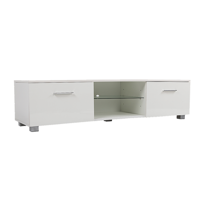 Tv Cabinet Entertainment Unit High Gloss 140Cm White Shelf