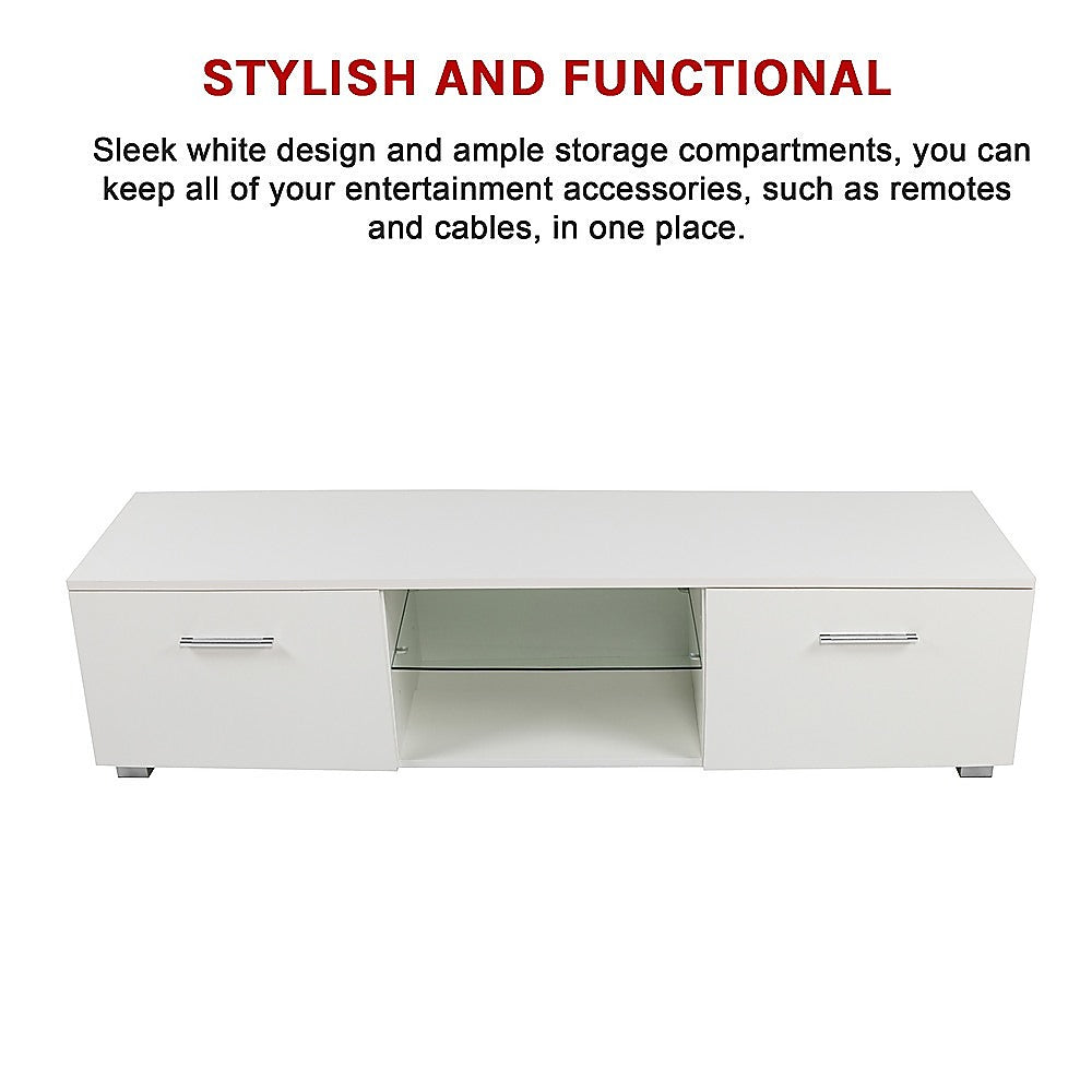 Tv Cabinet Entertainment Unit High Gloss 140Cm White Shelf
