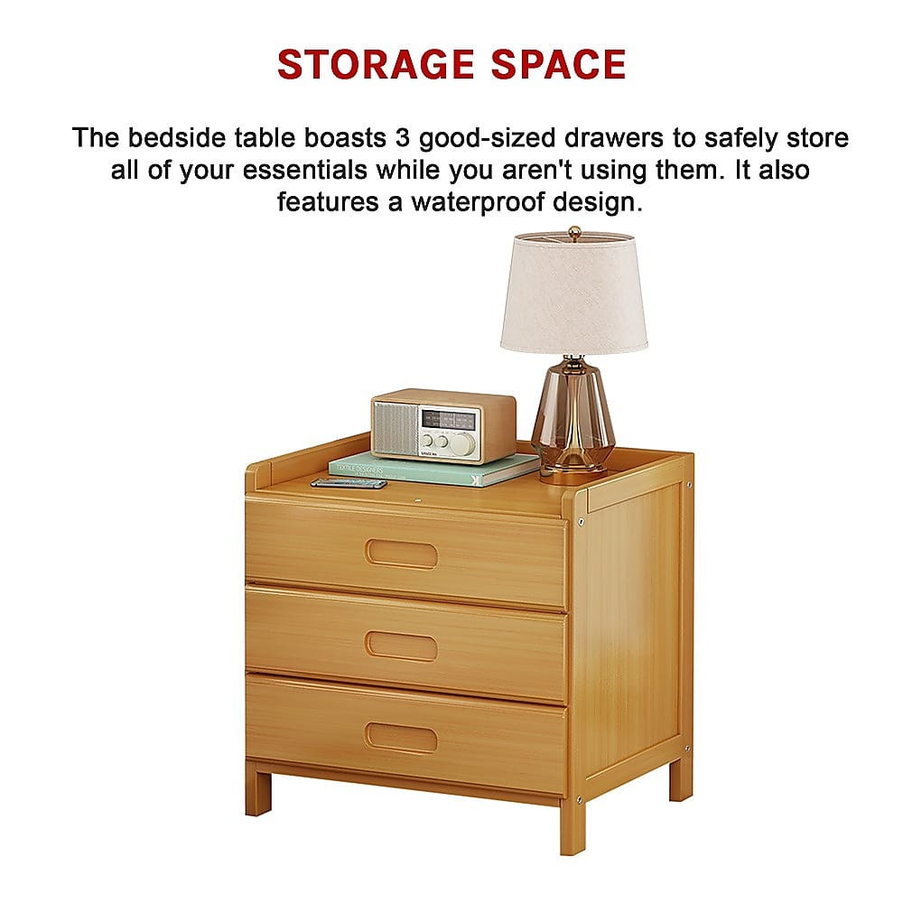 Bamboo Bedside Table Storage 42x30x40cm