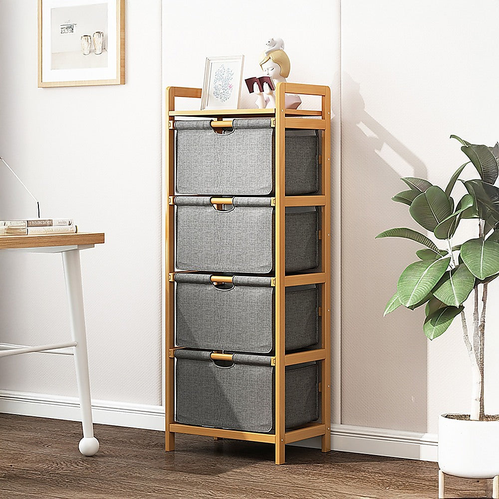 Bamboo Shelf With Storage Hamper Removable Bags