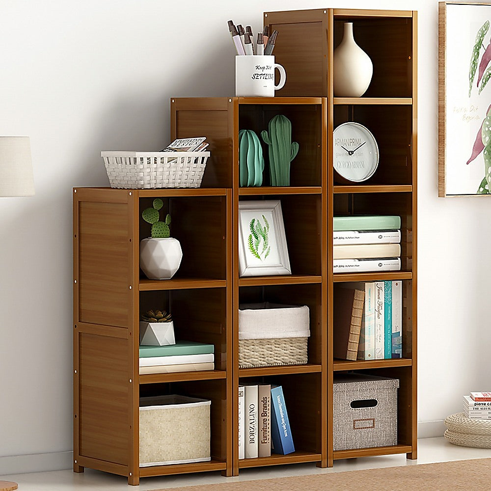 Bamboo Adjustable Shelf Bookcase Livingroom Bedroom Storage Rack