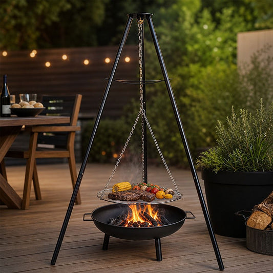 Tripod Garden Fire Pit Bbq Cast Iron & Steel Bowl