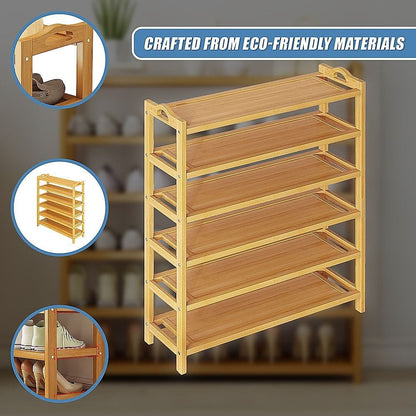 Bamboo Shoe Rack Storage 70x25x98cm