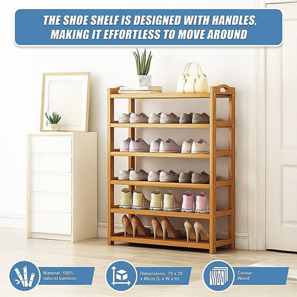 Bamboo Shoe Rack Storage 70x25x98cm
